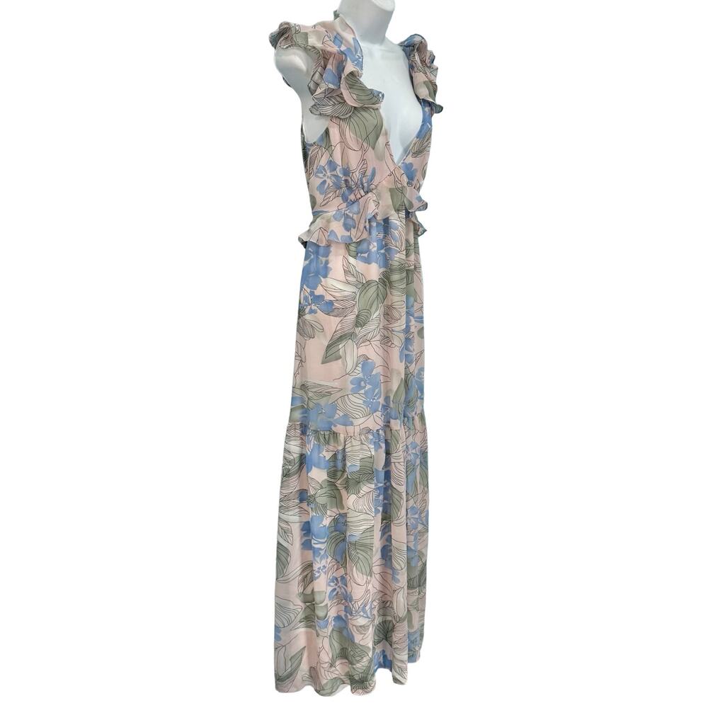 Big Water Blue Sky Pink Blue Green Floral Flutter Tie Back Maxi Dress S NEW Tags - Picture 15 of 15